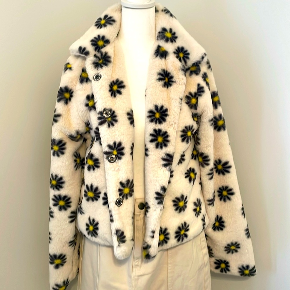 Daisy Faux Fur Button Up Coat Jacket
